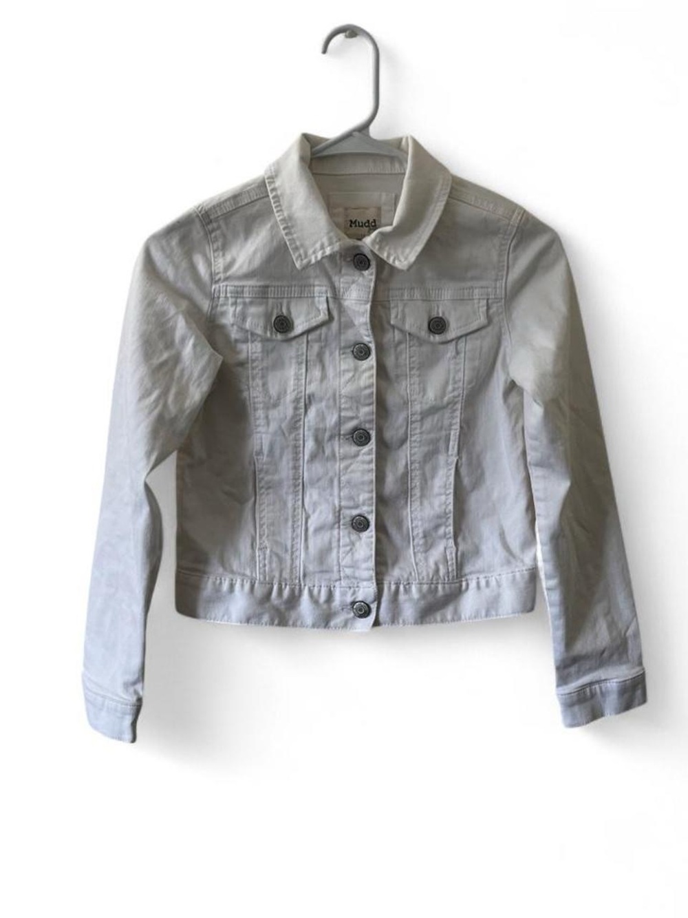 Girls Large Size 12 White Denim Jean Jacket Button Up Front Classic Denim